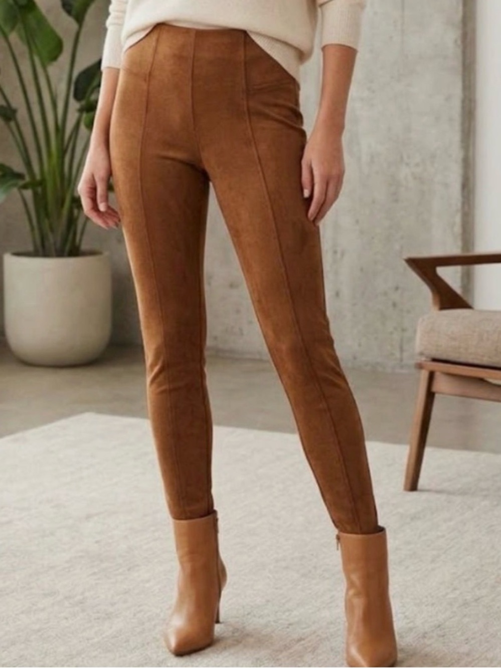 ***SPANX *** High-Waist Skinny Faux Suede Pull on Ankle Pants - Carmel Colour